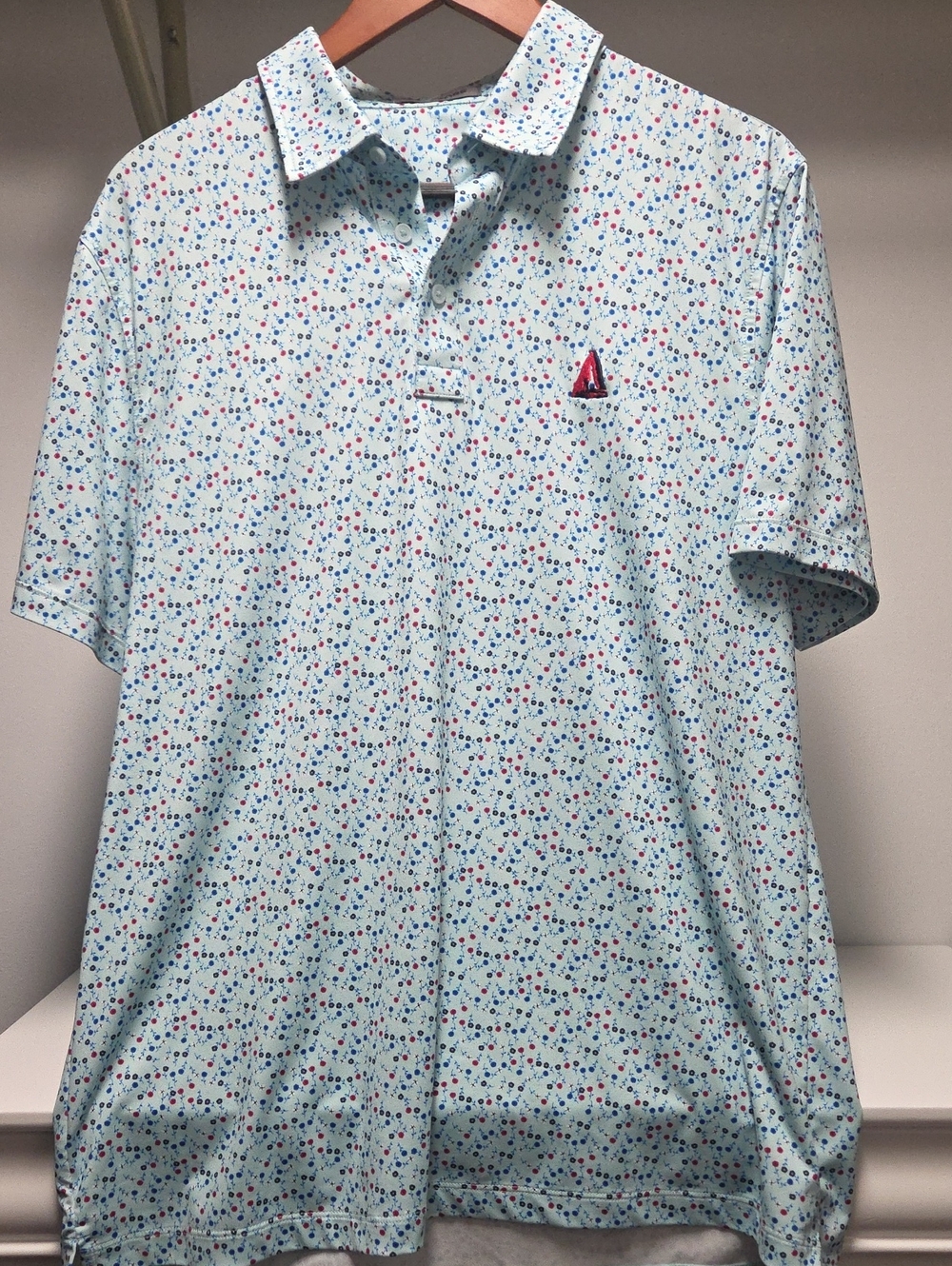 G/FORE Light Blue Micro Dot Polo with Red Logo